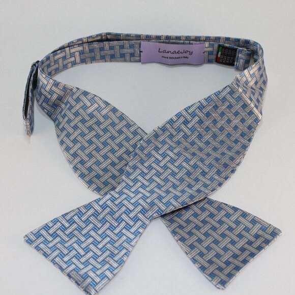 NEW Lanae Joy Silk Adjustable Bow Tie Bowtie / Blue Silver / Privat… - Picture 1 of 4